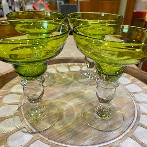 4 Pottery Barn green margarita glasses